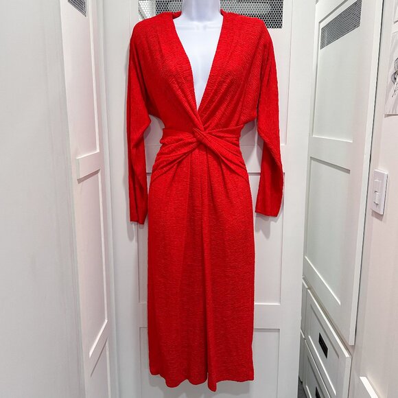 Vintage 80's 90's Sexy Low Cut Red Vamp Curvy Crinkle Dress Valentine Romantic - Picture 1 of 7